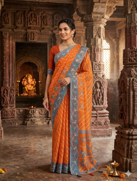 Sunset Orange and slate blue dhakai