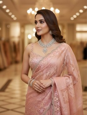 Eves_Pink_Organza Saree