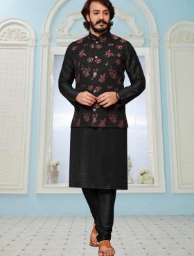 KPD2009_Black_Kurta_Pyjama_Set_With_Designer_Black_Jacket_Koti_and_Pocket_Square.jpg