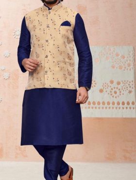 KPD2062_Blue_Kurta_Pyjama_Set_With_Designer_Golden_Jacket_Koti_and_Pocket_Square.jpg