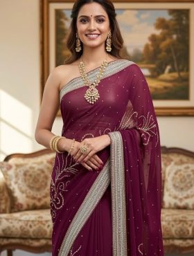 Lishkara Wine Net saree 1