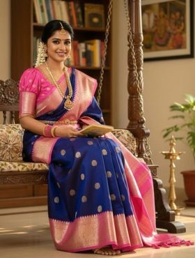 Temple_Blue Pink Kanjeevaram